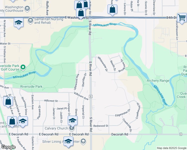 map of restaurants, bars, coffee shops, grocery stores, and more near 407 County Highway G in West Bend