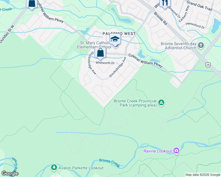 map of restaurants, bars, coffee shops, grocery stores, and more near 2060 Bingley Crescent in Oakville