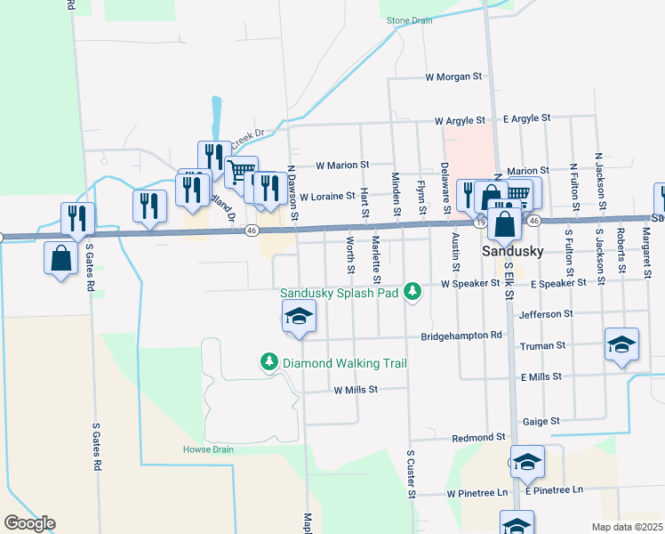 map of restaurants, bars, coffee shops, grocery stores, and more near 98 South Lamotte Street in Sandusky