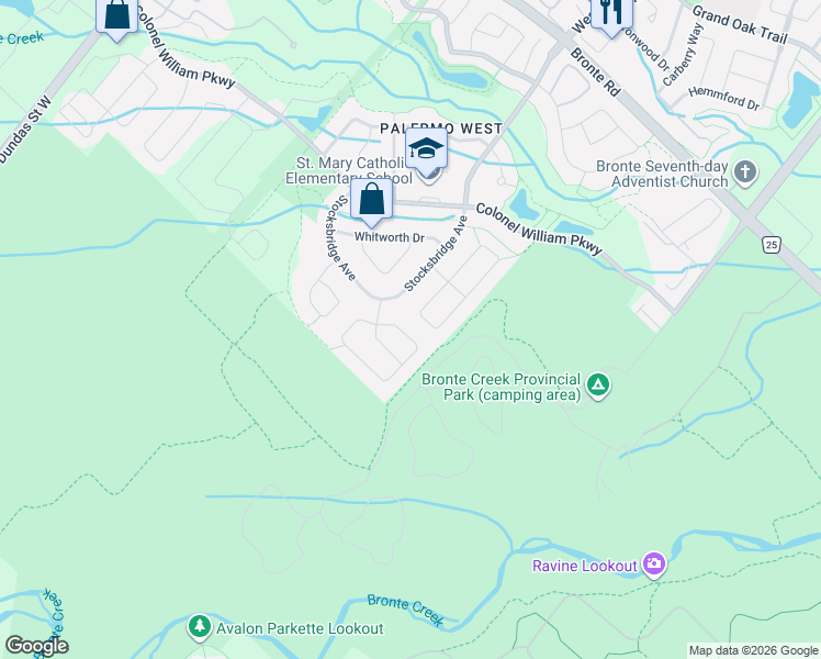 map of restaurants, bars, coffee shops, grocery stores, and more near 2040 Bingley Crescent in Oakville