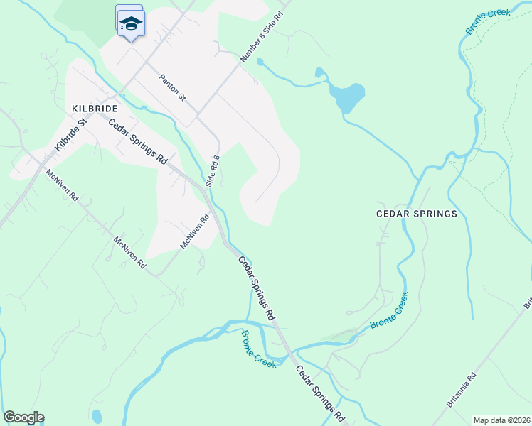 map of restaurants, bars, coffee shops, grocery stores, and more near 6399 Chelsea Road in Burlington