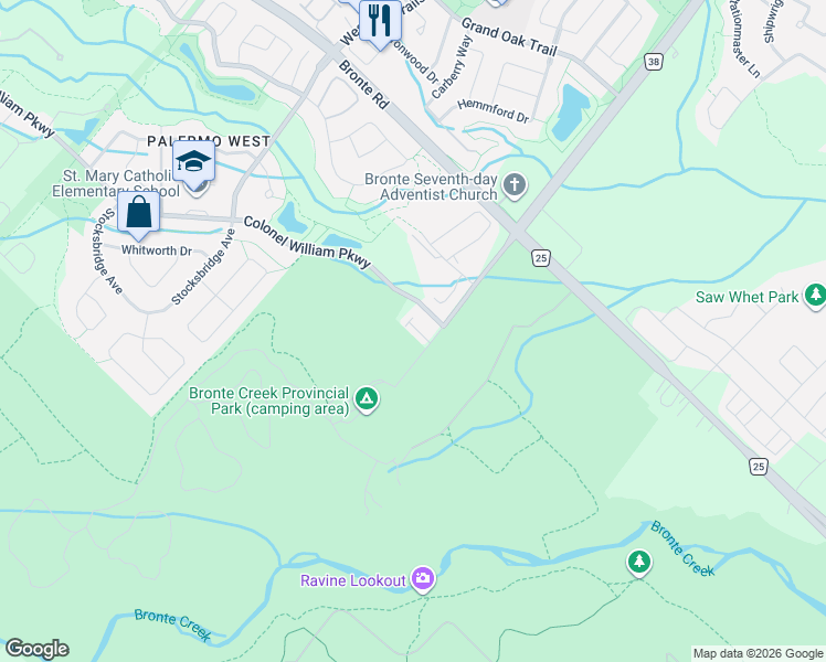 map of restaurants, bars, coffee shops, grocery stores, and more near 2012 Deerview Common in Oakville