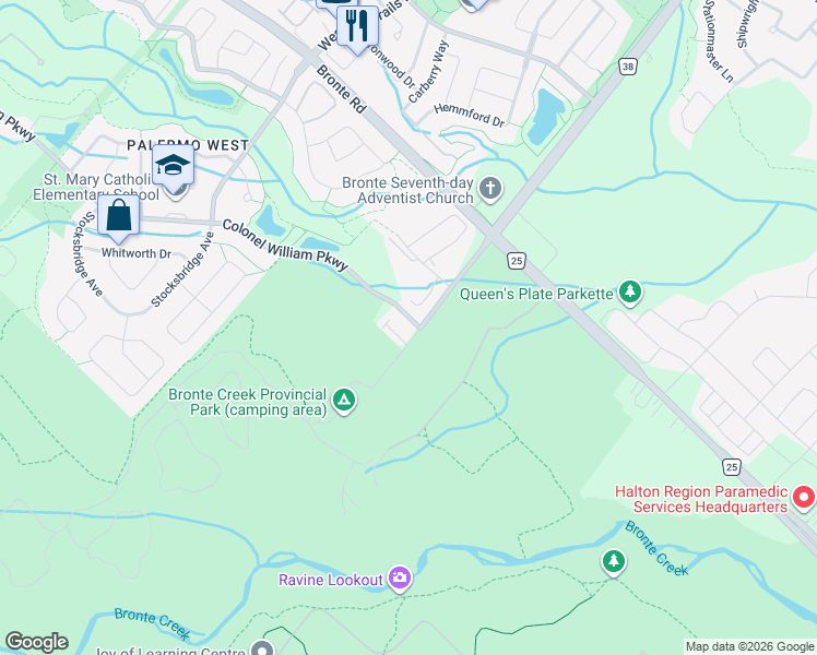 map of restaurants, bars, coffee shops, grocery stores, and more near in Oakville