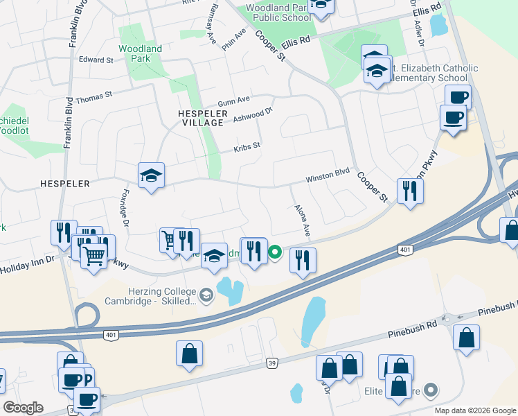 map of restaurants, bars, coffee shops, grocery stores, and more near 23 Handorf Drive in Cambridge