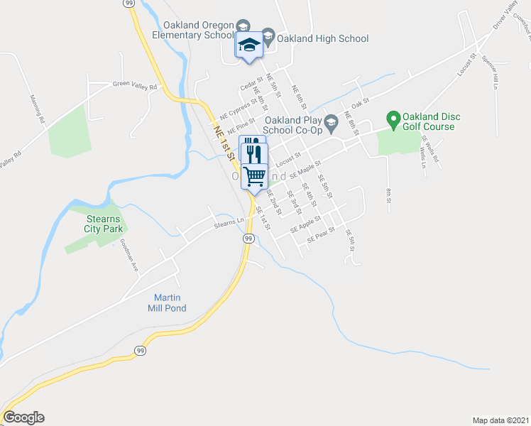 map of restaurants, bars, coffee shops, grocery stores, and more near 308 Southeast 1st Street in Oakland