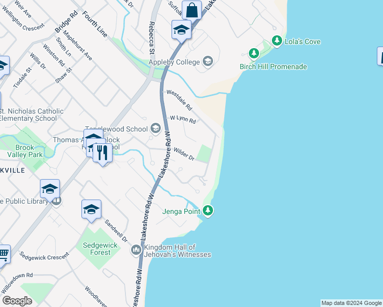 map of restaurants, bars, coffee shops, grocery stores, and more near 169 Wilder Drive in Oakville
