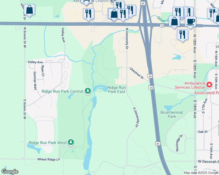 map of restaurants, bars, coffee shops, grocery stores, and more near 300 South University Drive in West Bend