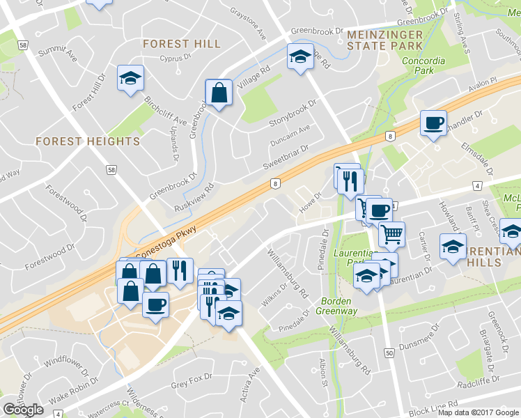 map of restaurants, bars, coffee shops, grocery stores, and more near in Kitchener