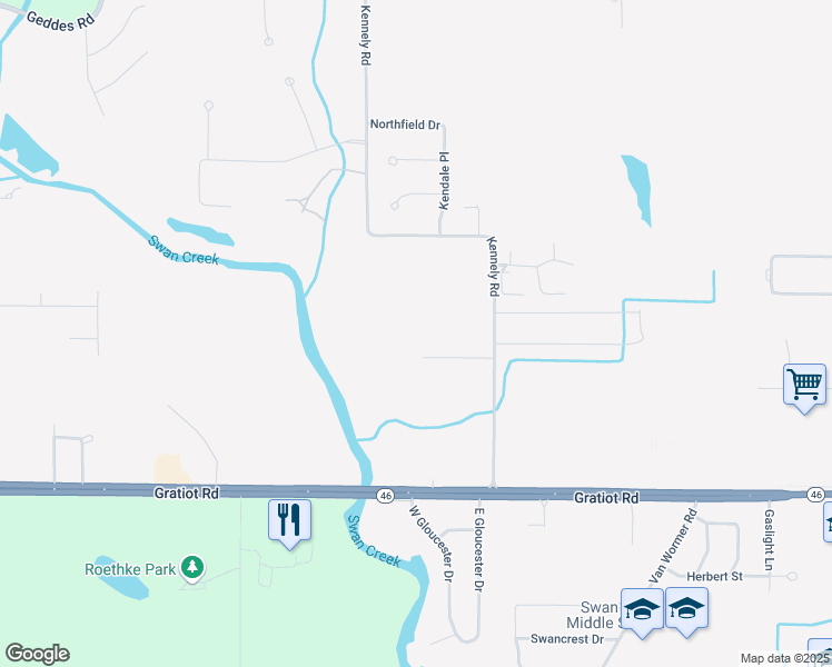 map of restaurants, bars, coffee shops, grocery stores, and more near 9135 Greenway Court in Saginaw