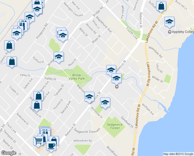 map of restaurants, bars, coffee shops, grocery stores, and more near 321 Wendy Lane in Oakville
