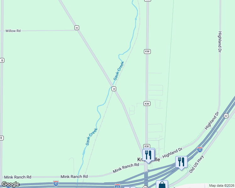 map of restaurants, bars, coffee shops, grocery stores, and more near 3891 County Highway H in Port Washington