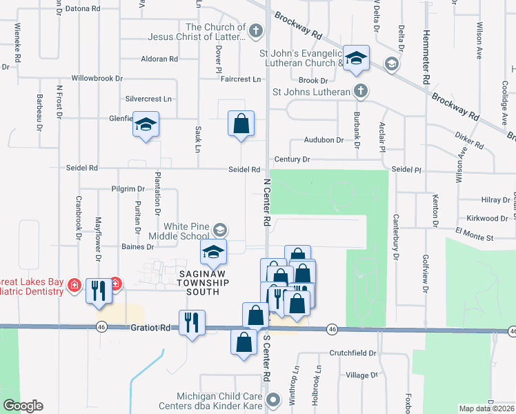 map of restaurants, bars, coffee shops, grocery stores, and more near 685 North Center Road in Saginaw