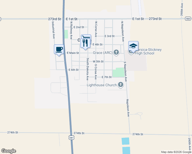 map of restaurants, bars, coffee shops, grocery stores, and more near 401 East 7th Street in Corsica