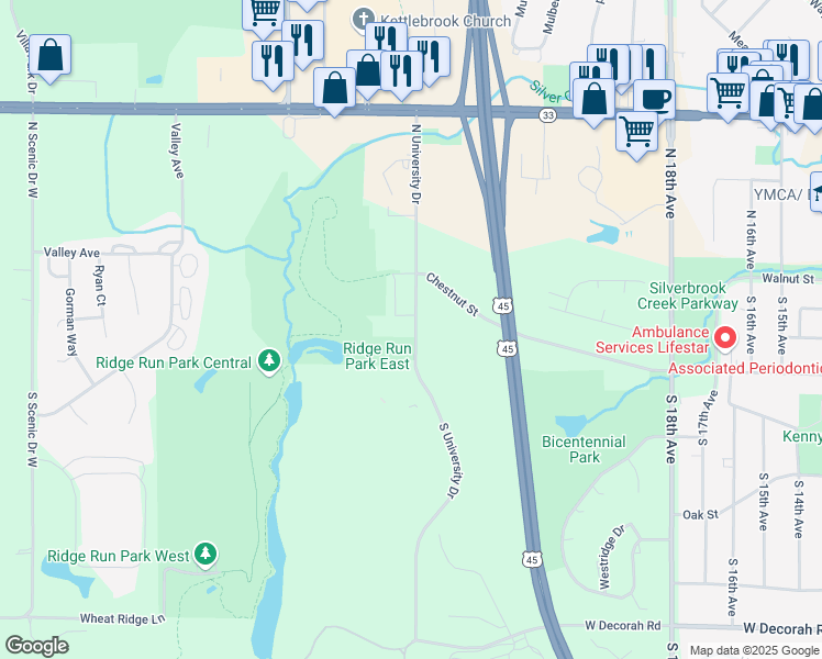 map of restaurants, bars, coffee shops, grocery stores, and more near 300 South University Drive in West Bend
