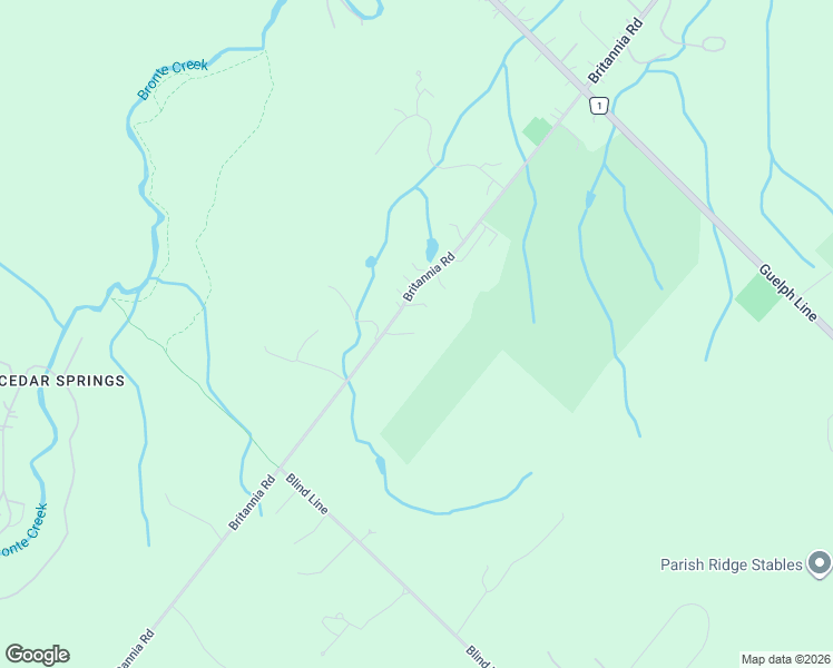 map of restaurants, bars, coffee shops, grocery stores, and more near 2400-2538 Britannia Road in Burlington