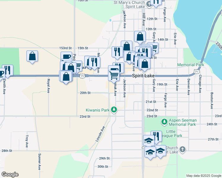 map of restaurants, bars, coffee shops, grocery stores, and more near 2026-2298 Great Lakes Spine Trail in Spirit Lake