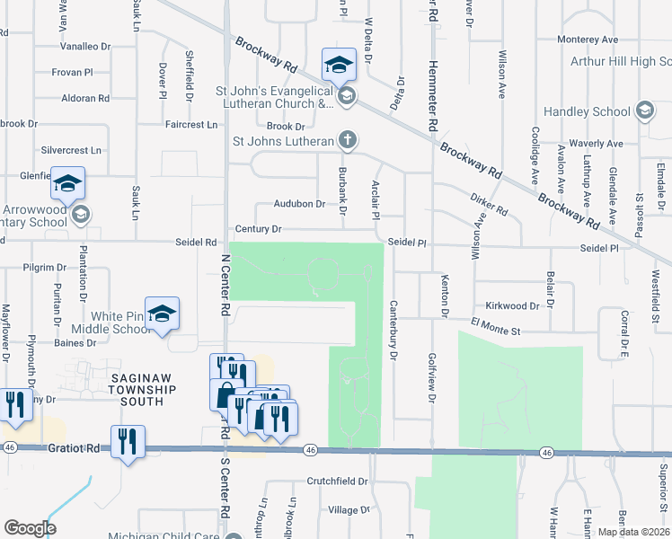 map of restaurants, bars, coffee shops, grocery stores, and more near 950 North Center Road in Saginaw