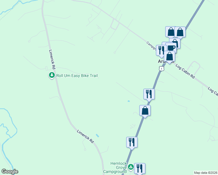 map of restaurants, bars, coffee shops, grocery stores, and more near 61 Sam's Road in Arundel