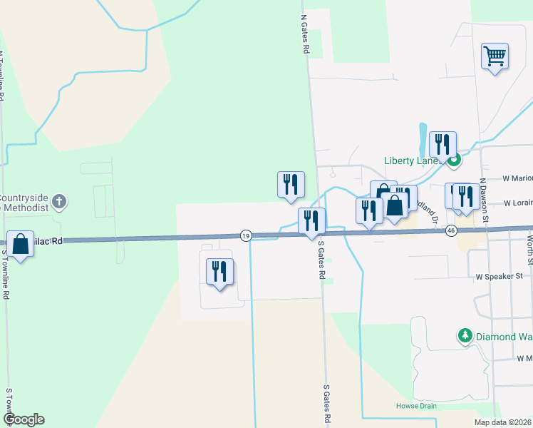 map of restaurants, bars, coffee shops, grocery stores, and more near 550 Sanilac Road in Sandusky