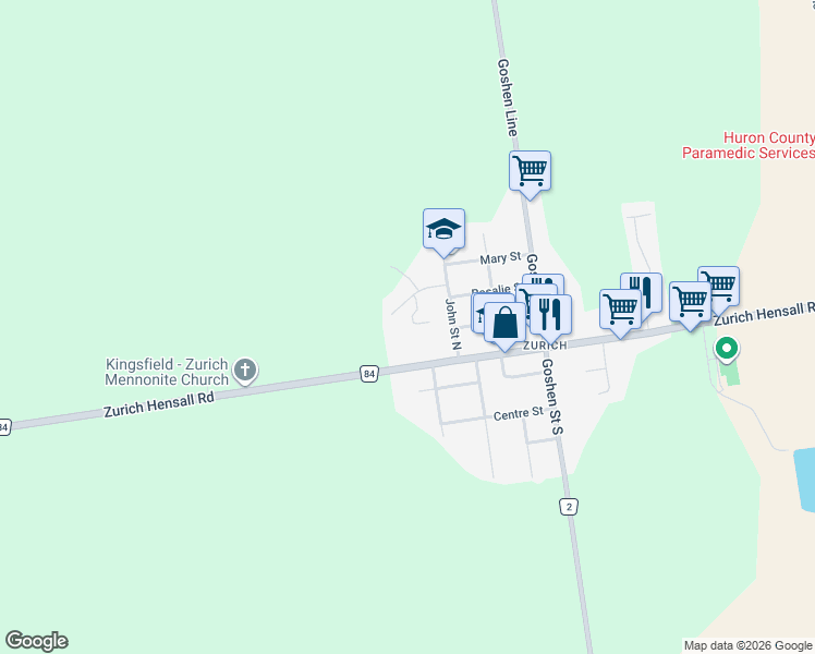 map of restaurants, bars, coffee shops, grocery stores, and more near 9 Knell Crescent in Zurich