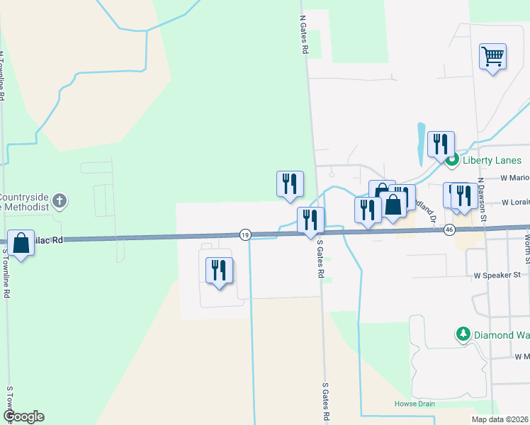 map of restaurants, bars, coffee shops, grocery stores, and more near 550 Sanilac Road in Sandusky