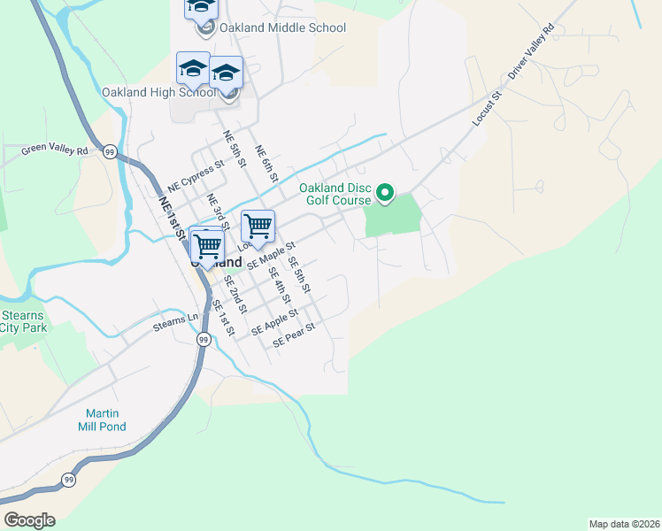 map of restaurants, bars, coffee shops, grocery stores, and more near 578 Southeast Apple Street in Oakland