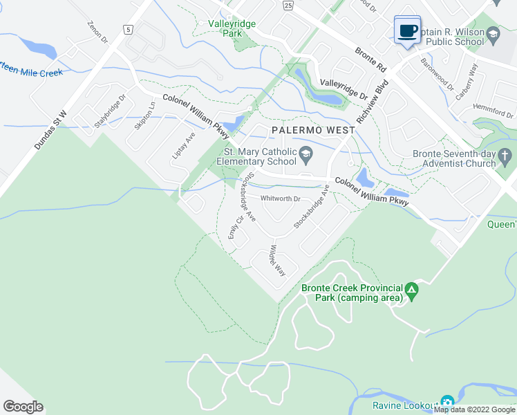 map of restaurants, bars, coffee shops, grocery stores, and more near 3256 Epworth Crescent in Oakville