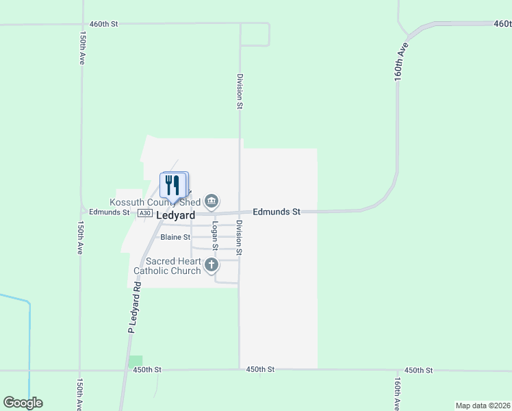 map of restaurants, bars, coffee shops, grocery stores, and more near 513 Edmunds Street in Ledyard