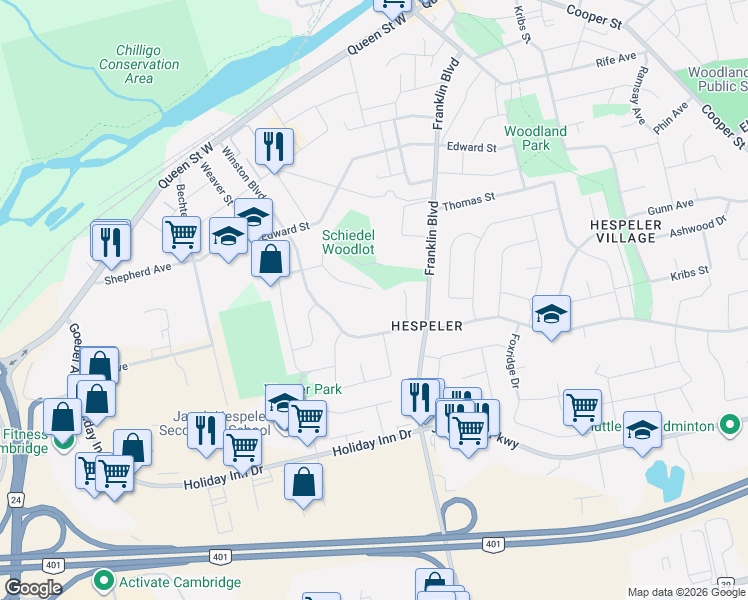 map of restaurants, bars, coffee shops, grocery stores, and more near 226 Glenforest Road in Cambridge