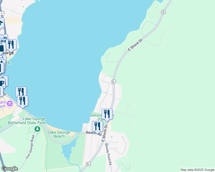 map of restaurants, bars, coffee shops, grocery stores, and more near 7 Washington Lane in Lake George
