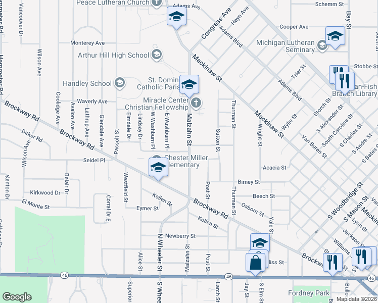 map of restaurants, bars, coffee shops, grocery stores, and more near 1901 Carman Drive in Saginaw