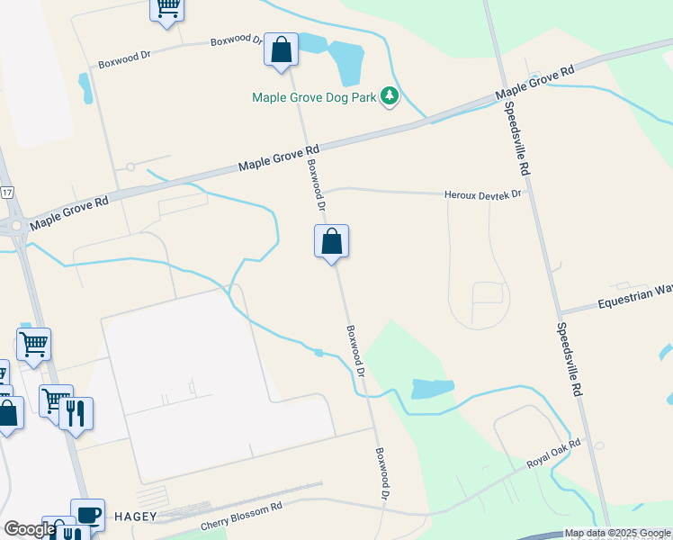 map of restaurants, bars, coffee shops, grocery stores, and more near 105 Boxwood Drive in Cambridge