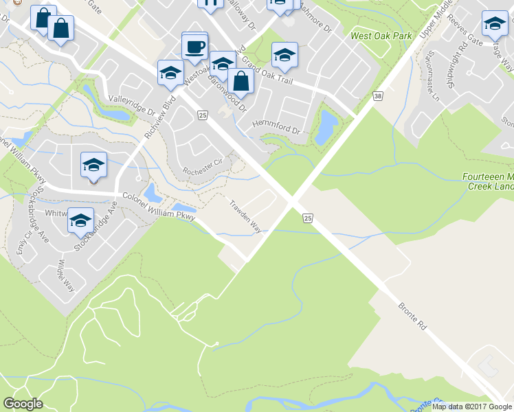 map of restaurants, bars, coffee shops, grocery stores, and more near 2040 Bronte Road in Oakville