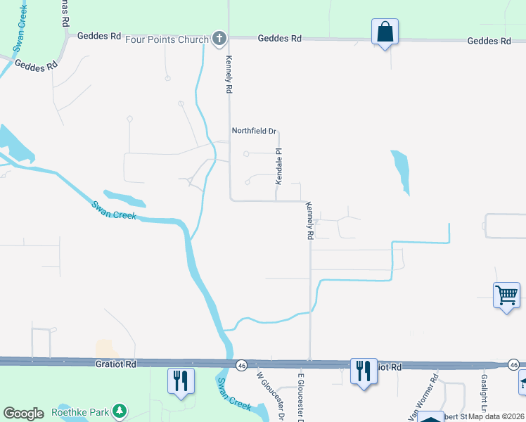 map of restaurants, bars, coffee shops, grocery stores, and more near 1025 Kendale Place in Saginaw