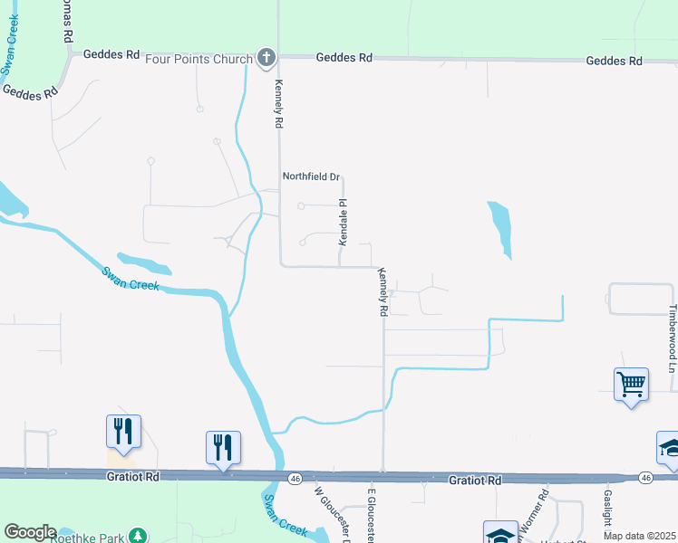 map of restaurants, bars, coffee shops, grocery stores, and more near 1024 Kendale Place in Saginaw