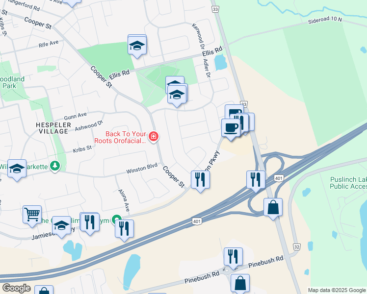map of restaurants, bars, coffee shops, grocery stores, and more near Patton Drive in Cambridge