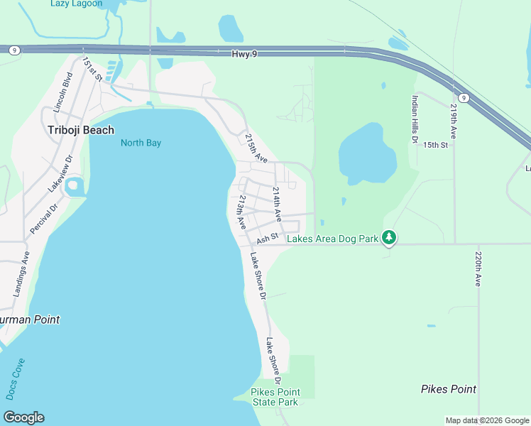 map of restaurants, bars, coffee shops, grocery stores, and more near 15510-15598 214th Avenue in Spirit Lake