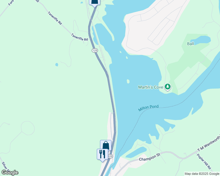 map of restaurants, bars, coffee shops, grocery stores, and more near 40 Depot Pond Road in Milton