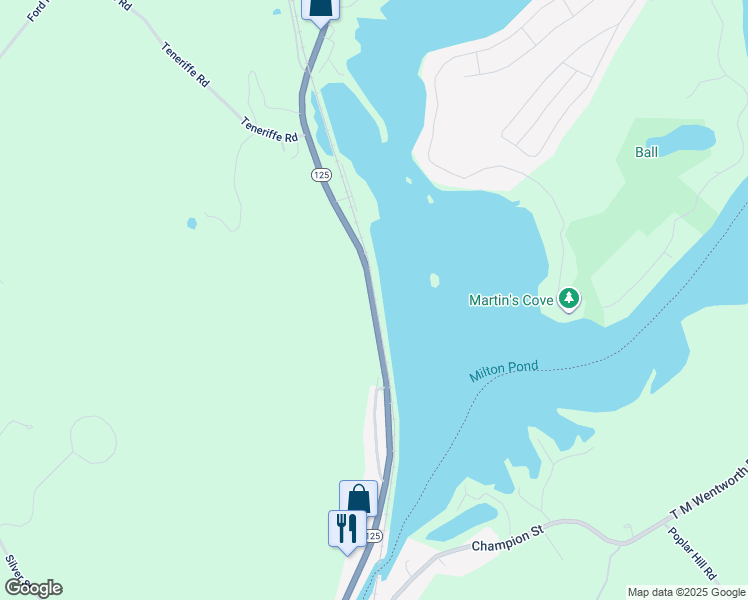 map of restaurants, bars, coffee shops, grocery stores, and more near 40 Depot Pond Road in Milton
