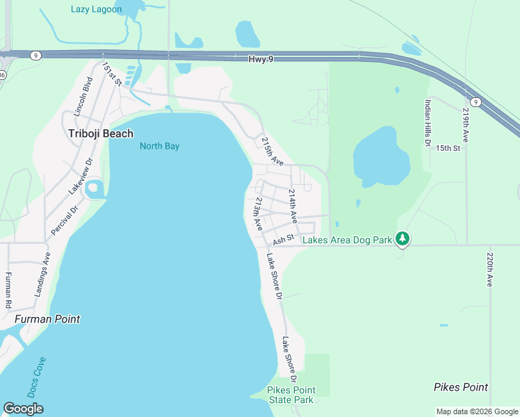 map of restaurants, bars, coffee shops, grocery stores, and more near 21301 North Park Drive in Spirit Lake