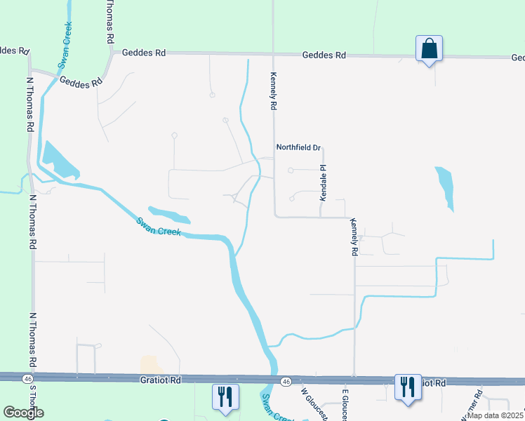 map of restaurants, bars, coffee shops, grocery stores, and more near 967 Kennely Road in Saginaw