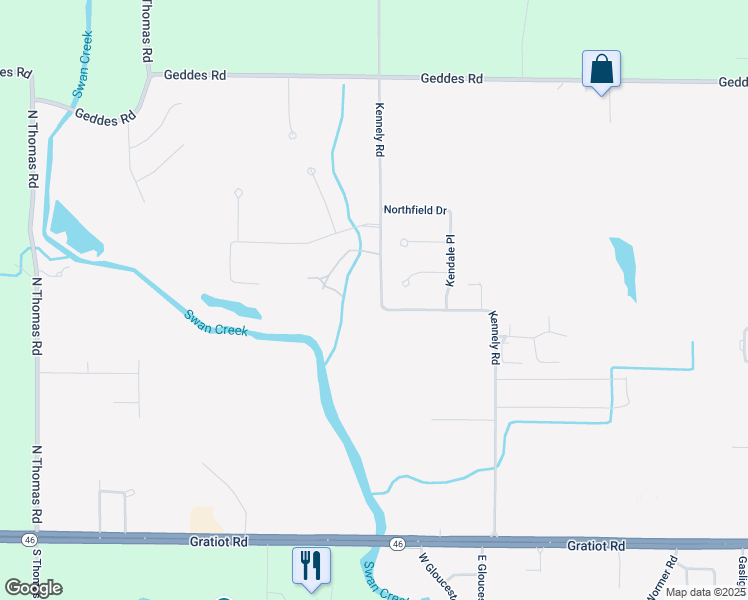 map of restaurants, bars, coffee shops, grocery stores, and more near 967 Kennely Road in Saginaw