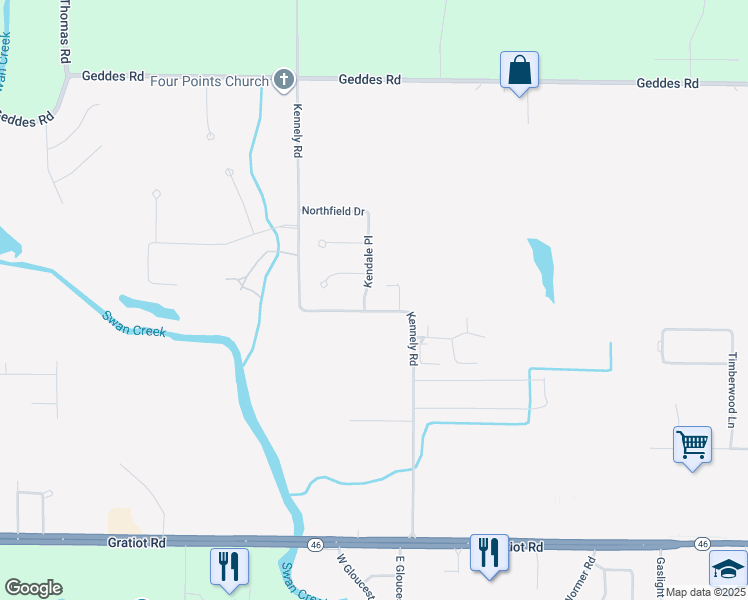 map of restaurants, bars, coffee shops, grocery stores, and more near 1024 Kendale Place in Saginaw