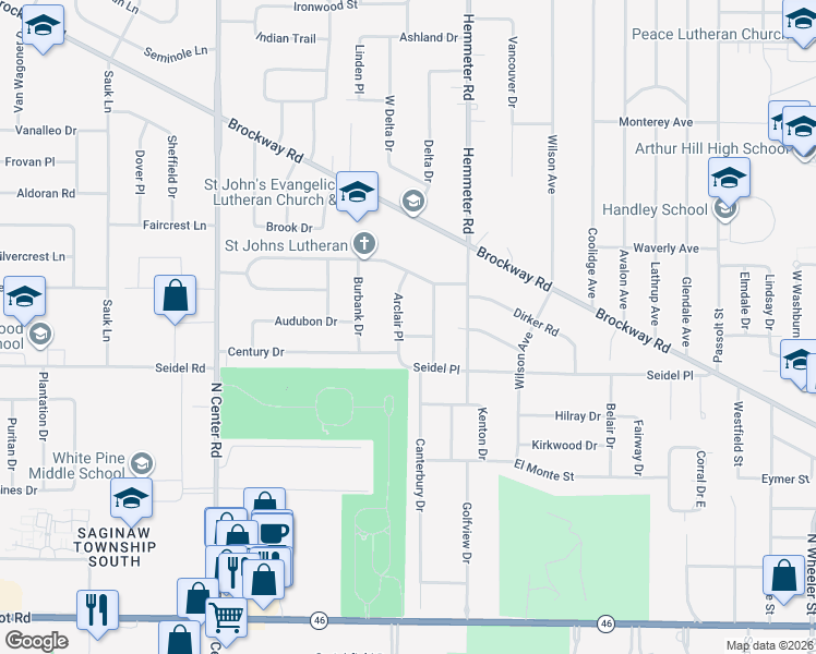 map of restaurants, bars, coffee shops, grocery stores, and more near 1090 Arclair Place in Saginaw