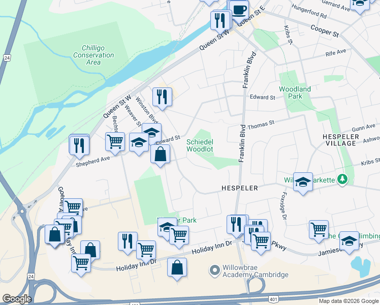 map of restaurants, bars, coffee shops, grocery stores, and more near 145 Glenforest Road in Cambridge