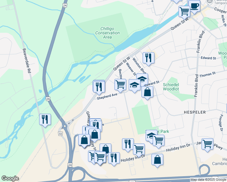 map of restaurants, bars, coffee shops, grocery stores, and more near 287 Shepherd Avenue in Cambridge