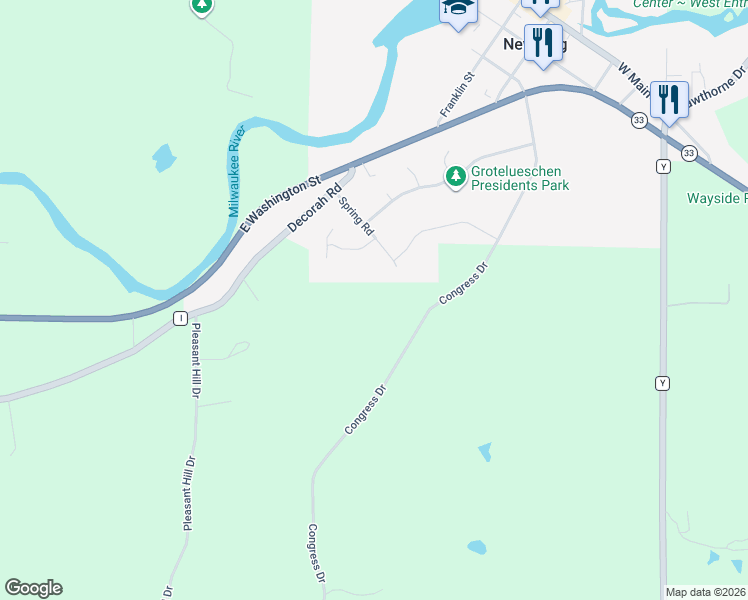 map of restaurants, bars, coffee shops, grocery stores, and more near 935 Spring Court in West Bend