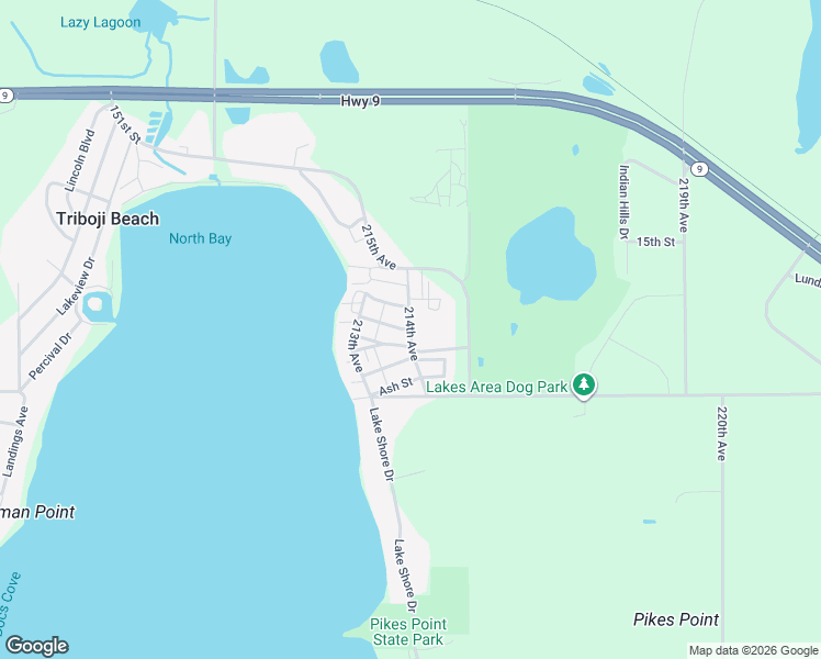 map of restaurants, bars, coffee shops, grocery stores, and more near 15510 214th Avenue in Spirit Lake