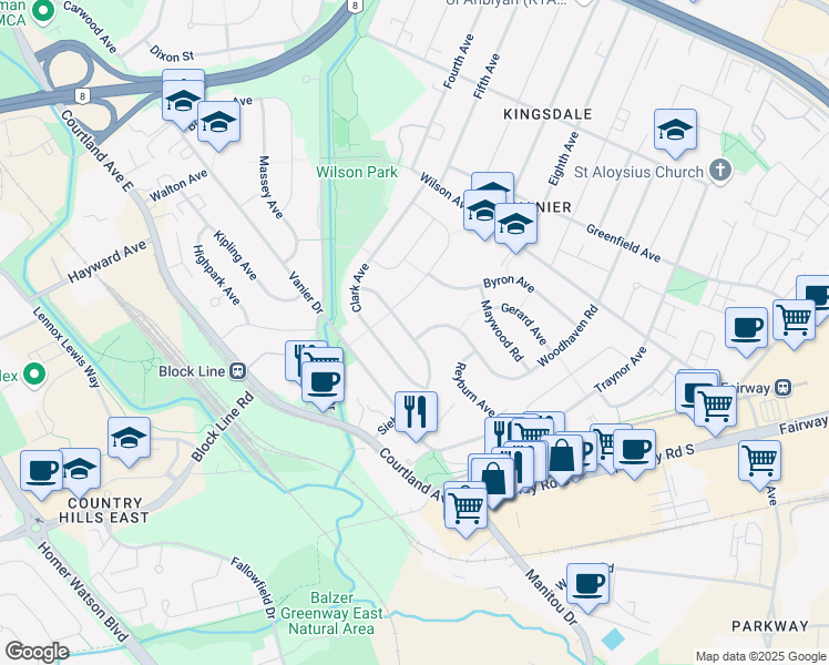 map of restaurants, bars, coffee shops, grocery stores, and more near 248 Woodhaven Road in Kitchener
