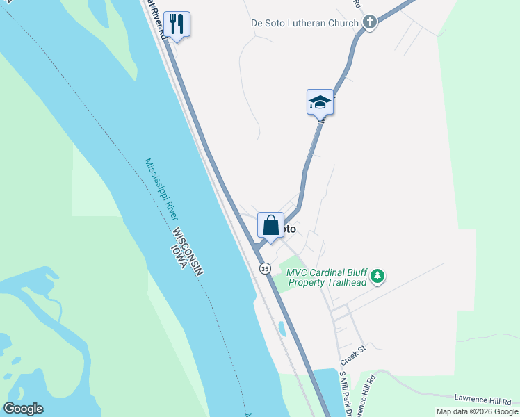 map of restaurants, bars, coffee shops, grocery stores, and more near 100 De Soto Street in De Soto